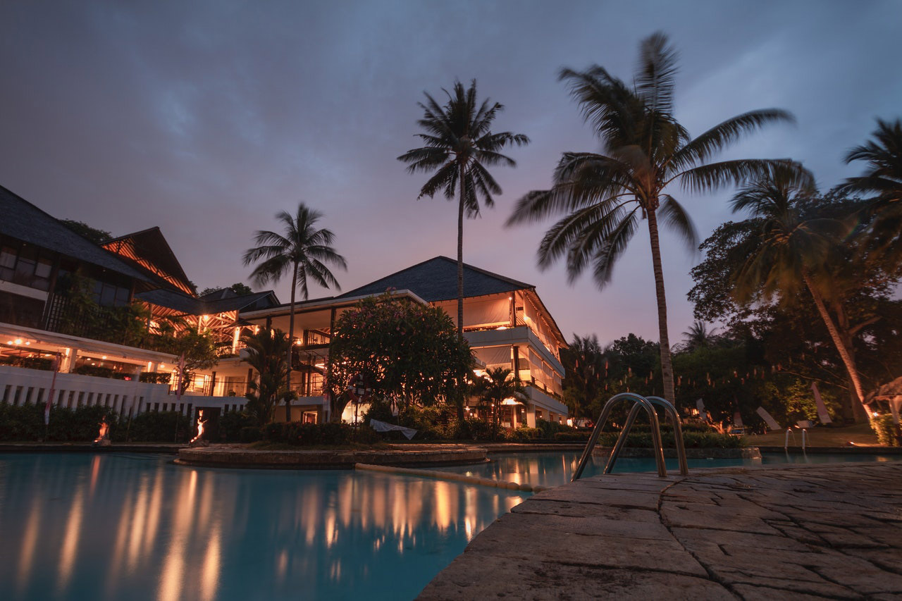Jokerly casino hotel exterior and pool at dusk